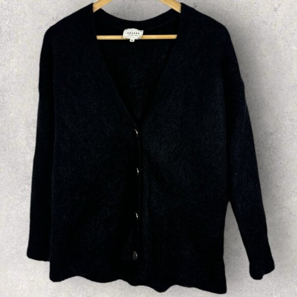 Sezane Black Charles Cardigan Knit Sweater Size Large Mohair V-Neck Merino Wool - Picture 9 of 14